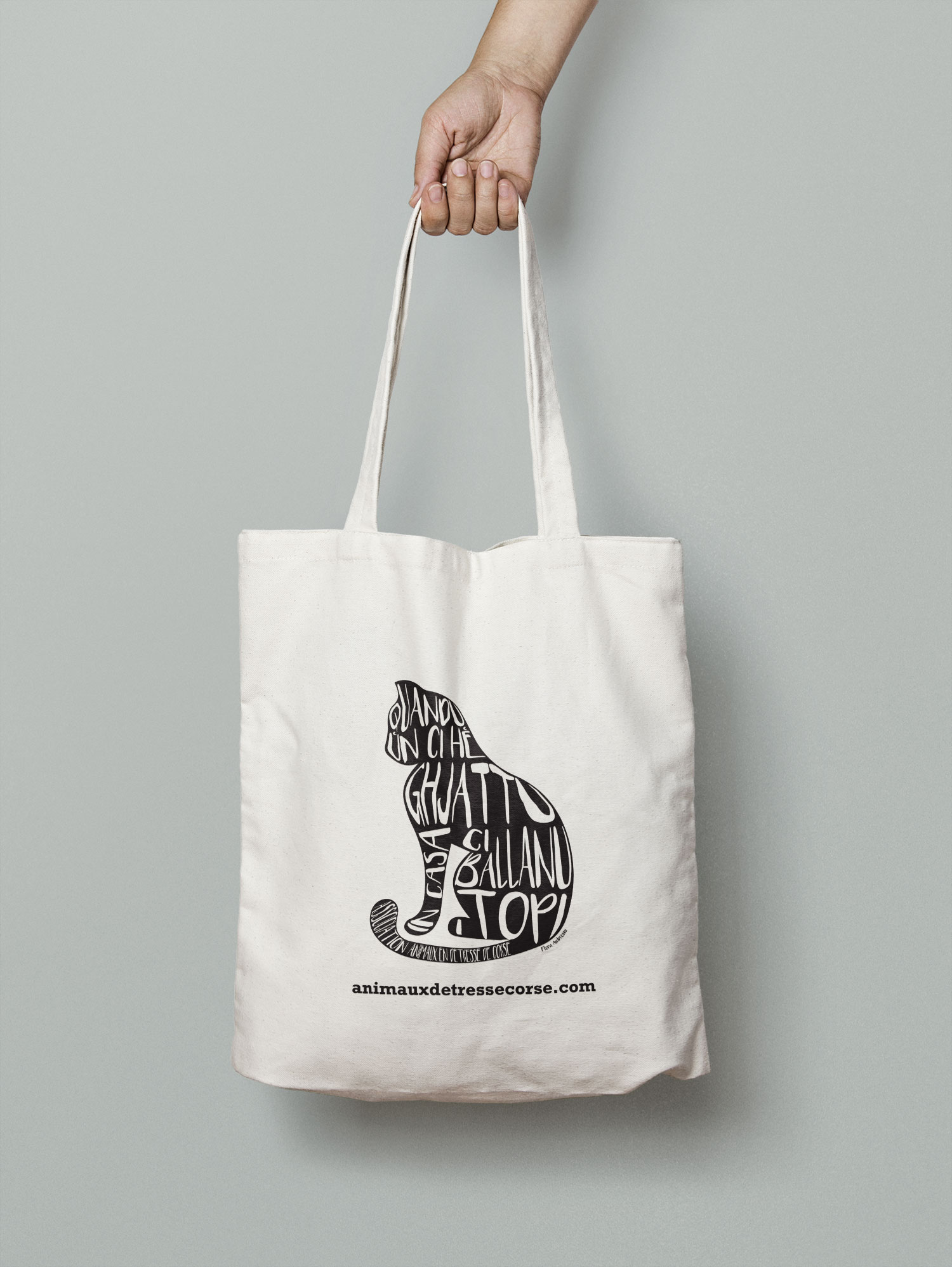 tote bag design chat animaux détresse Corse graphisme