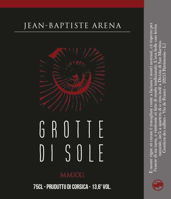 Étiquette vin grotte di sole Jean-Baptiste Arena Patrimoniu